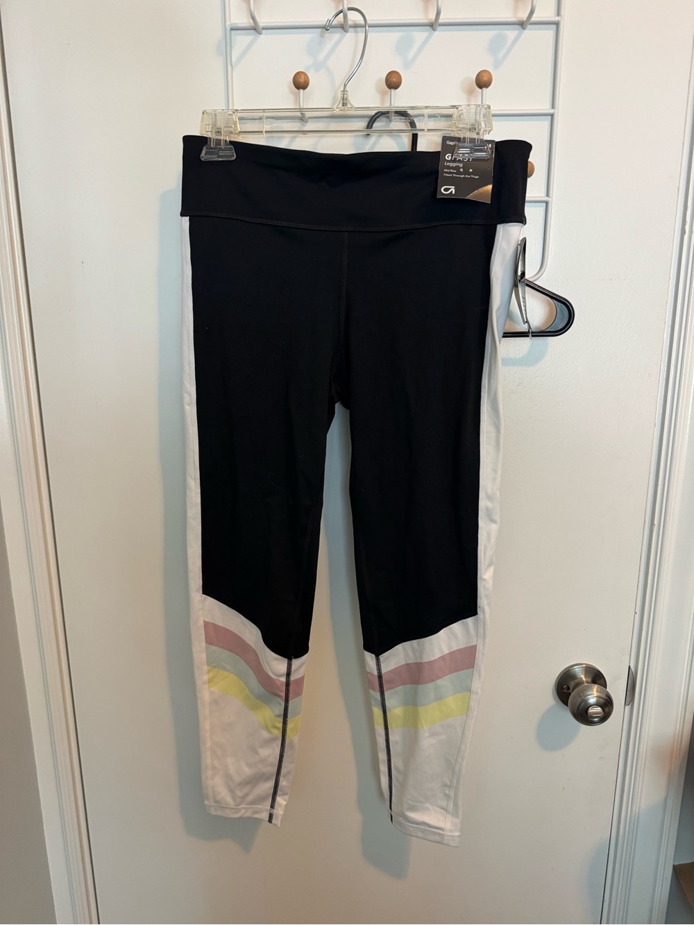 GAP Black Athletic Leggings with Pastel rainbow Stripes
